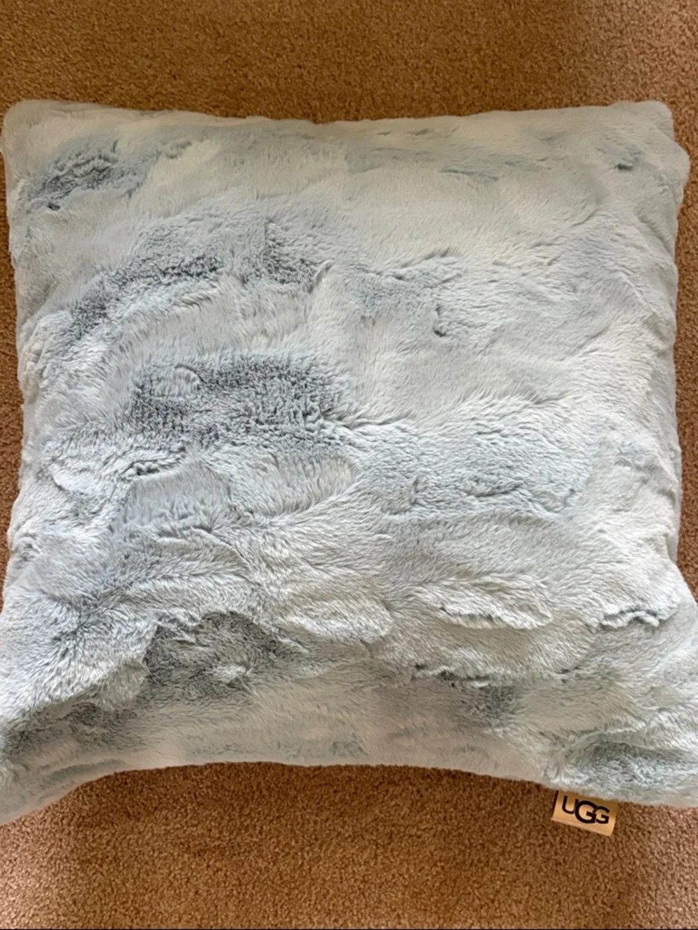 UGG Olivia Plush Light Blue Faux Fur Square Throw Pillow